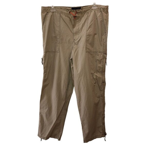 Structure Mens Large Beige Straight Leg Pockets Drawstring Khaki Hiking Pants - Picture 1 of 11